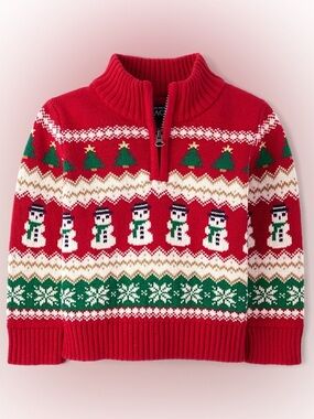 Fair Isle Snowman Half Zip Sweater
